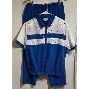 Vintage Track Suit Women Extra Large Blue White Wind Retro Colorblock 80s 90s T